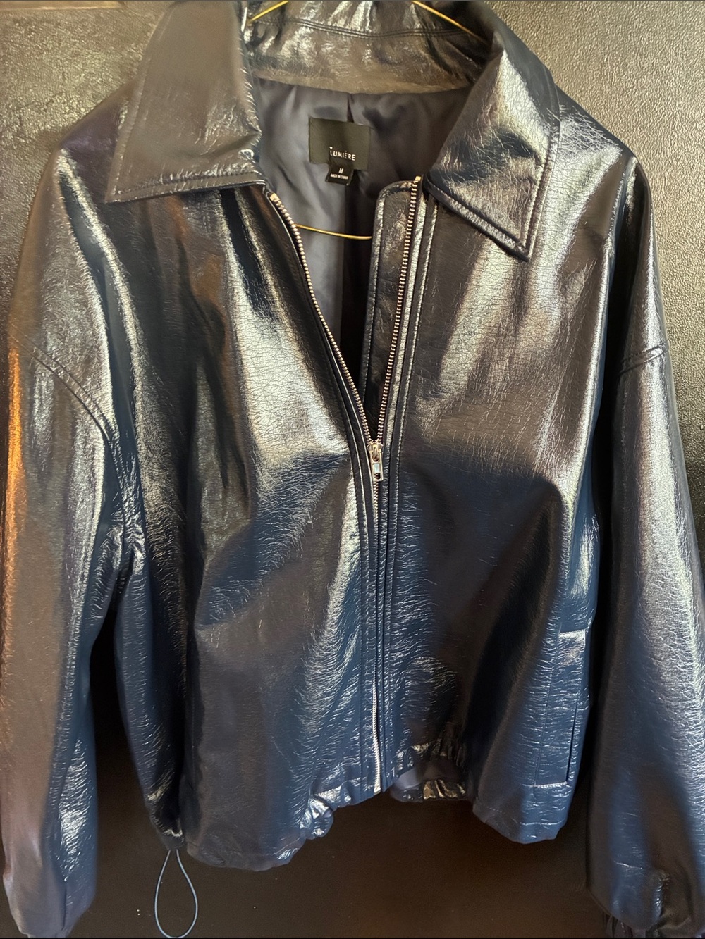 Lumiere Shiny Navy Patent Zip-Front Jacket M